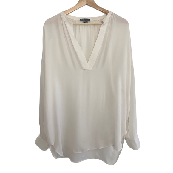 Vince 100% Silk Cream Long Sleeve Blouse Top